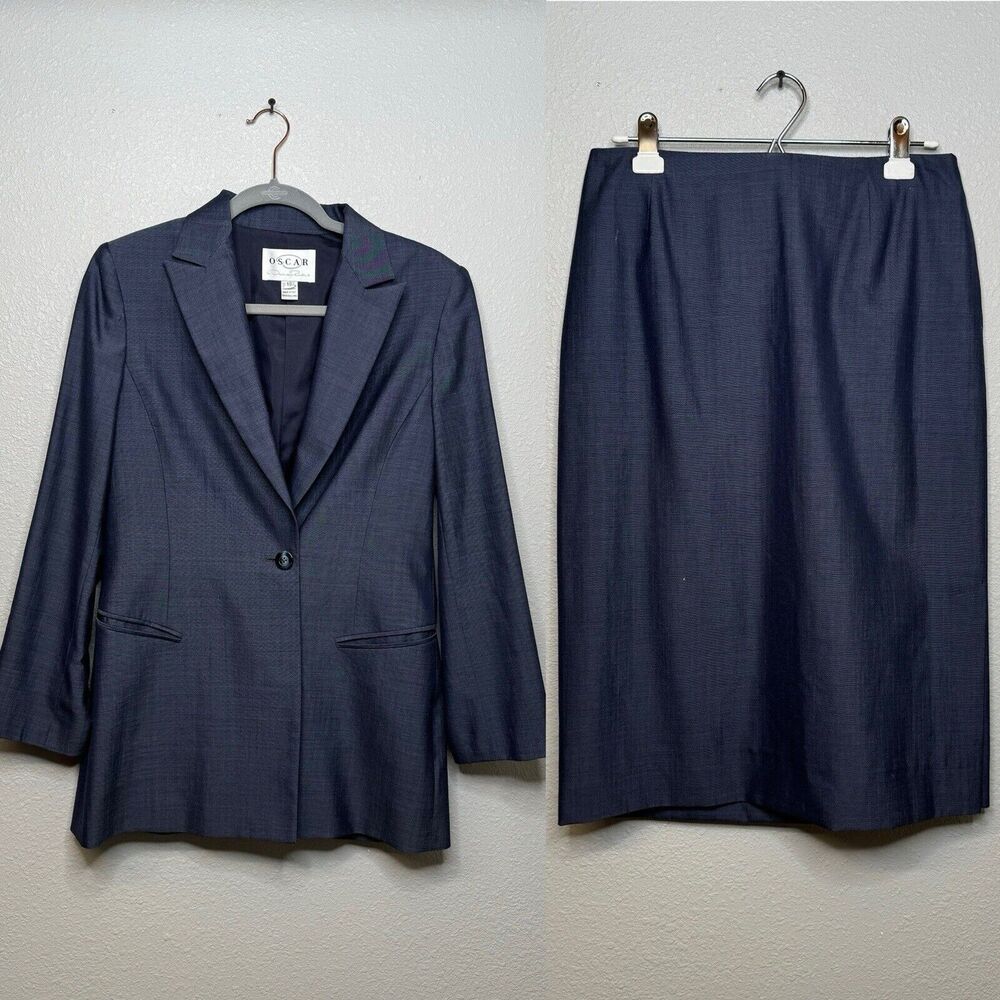 Oscar de la Renta Navy Blazer and Skirt Set